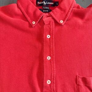 Vintage 80s Ralph Lauren Polo Striped Tag BIG Size Large Pocket Red W/ Blue Pony